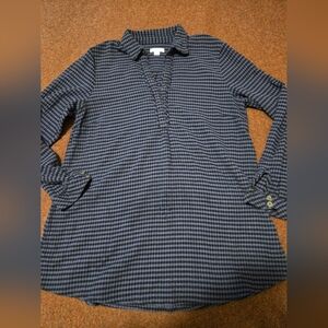 J. Jill Women's Blue & Black Cotton V-Neck Long Sleeve Casual Top Medium